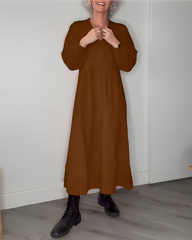 Long Womens Dress With V-Neck Loose Fit A-Line For Everyday Comfort For Women Pockets And Flattering Silhouette