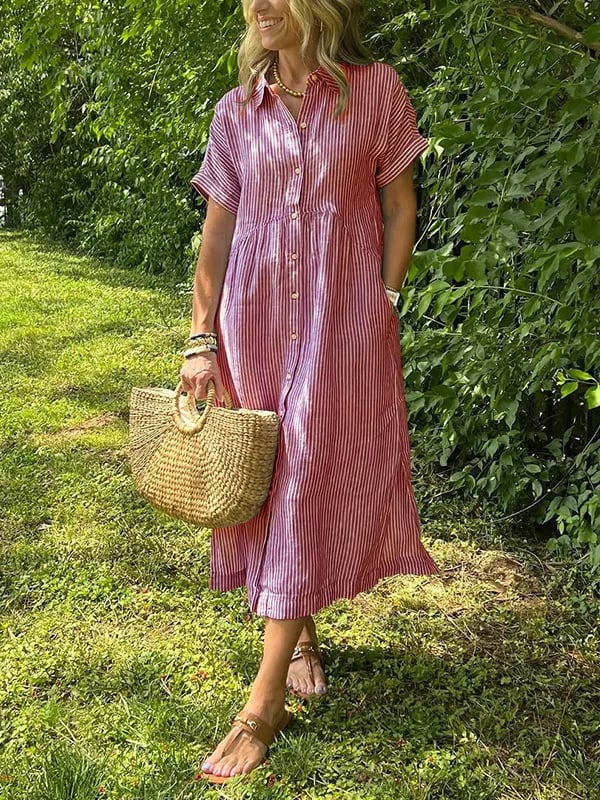 Women's Button-Up Shirt with Striped Pattern and Classic Fit