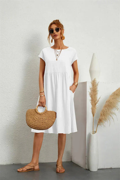 Women's Casual Dress with Pockets and Short Sleeves