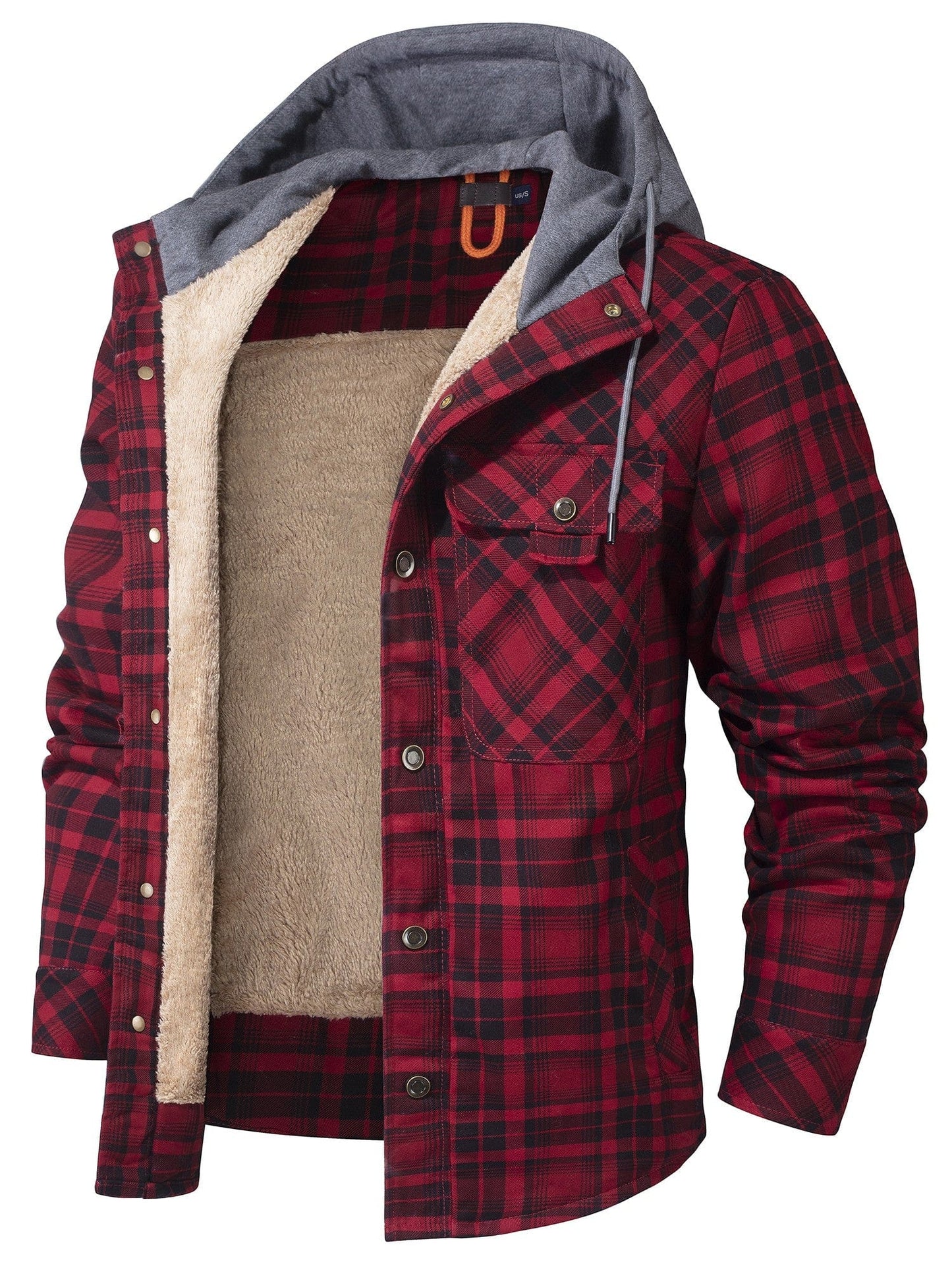 Nolan Plaid Hoodie Jacket For Men Warm Fleece Lined Winter Coat With Button Up Design By TrendAura