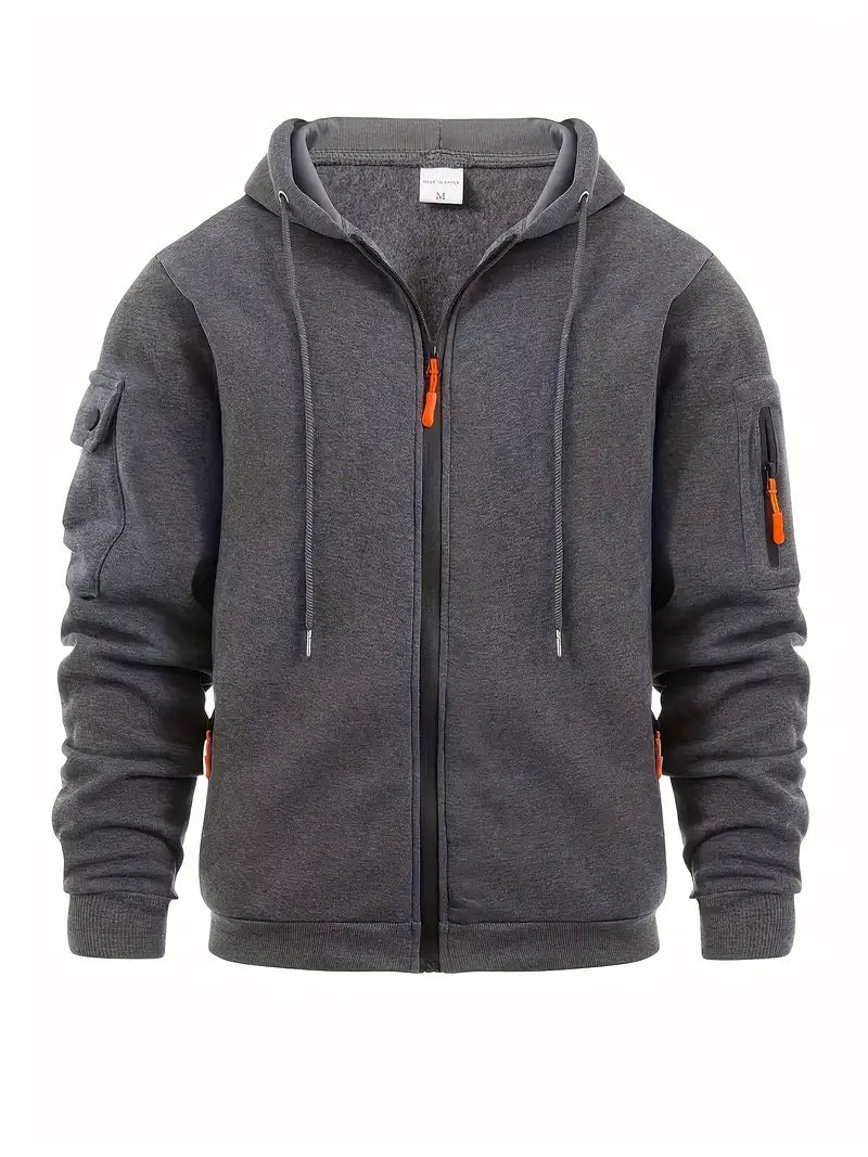 Jonathan Men's Zip Up Hoodie With Pockets By TrendAura Gray Lightweight Hooded Jacket