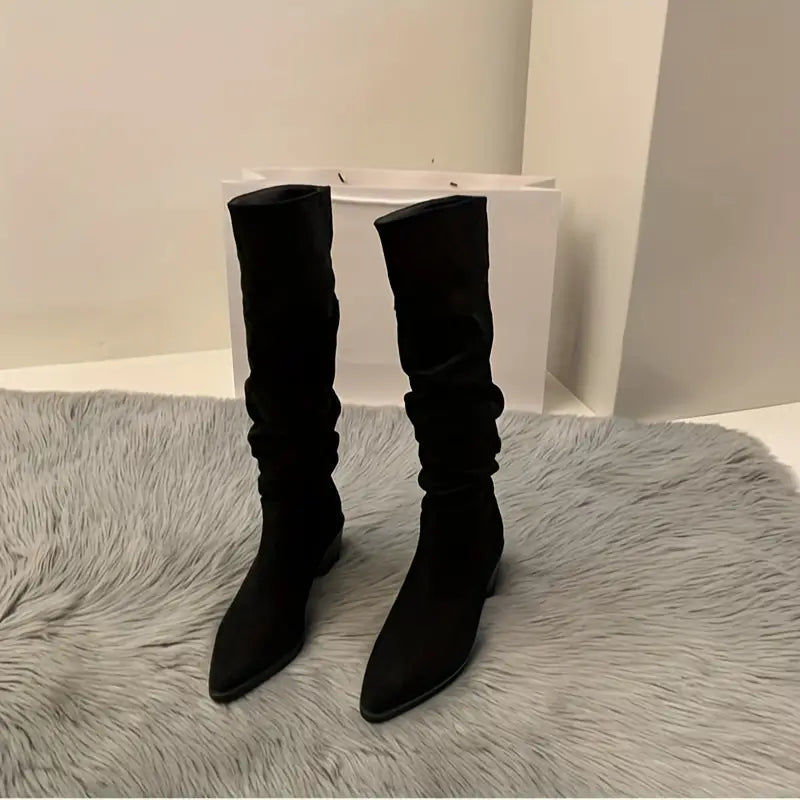 Keana Women's Pointed Toe Boots With Thick Heel Durable Canvas All Season Comfort
