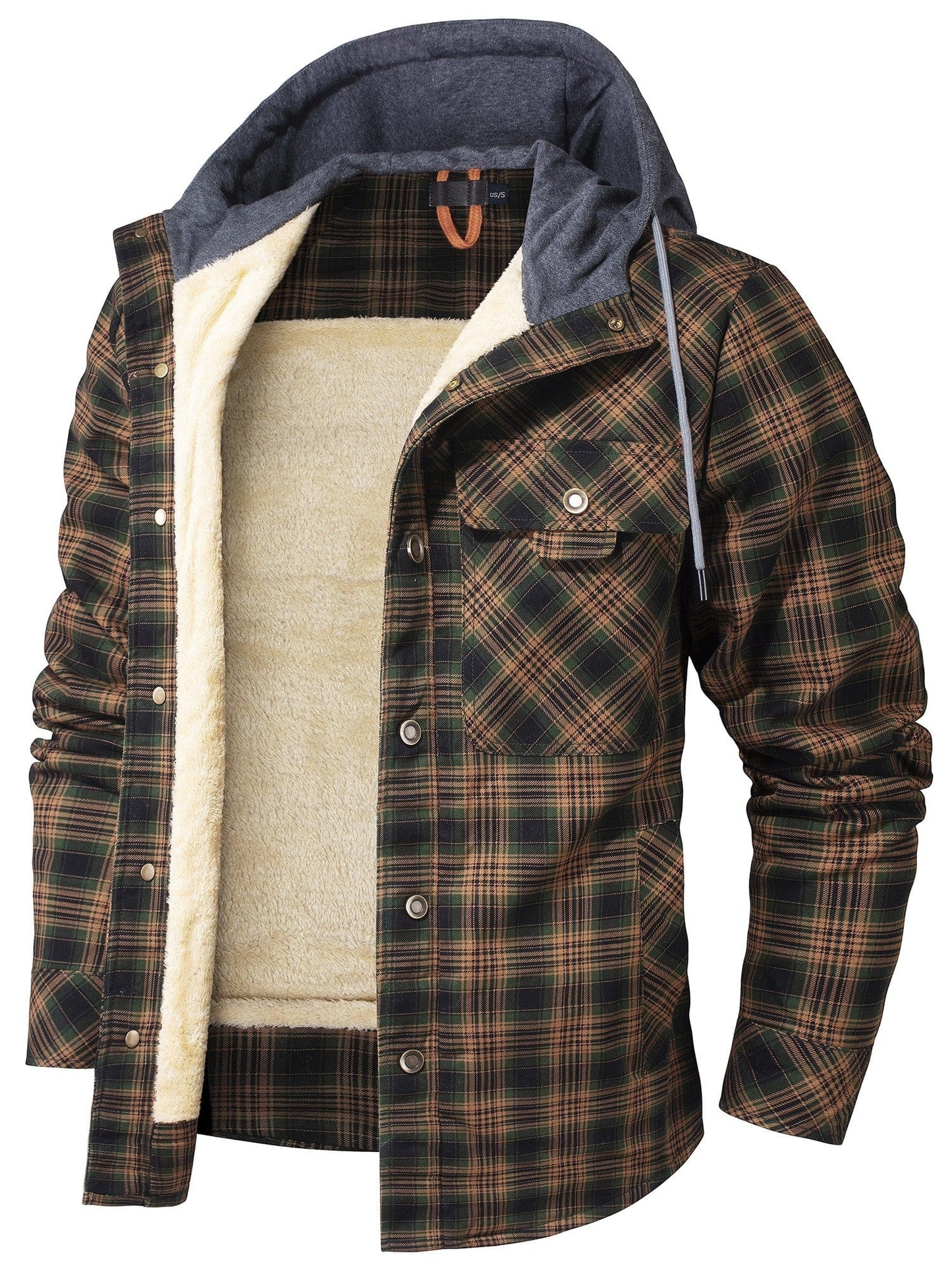Nolan Plaid Hoodie Jacket For Men Warm Fleece Lined Winter Coat With Button Up Design By TrendAura