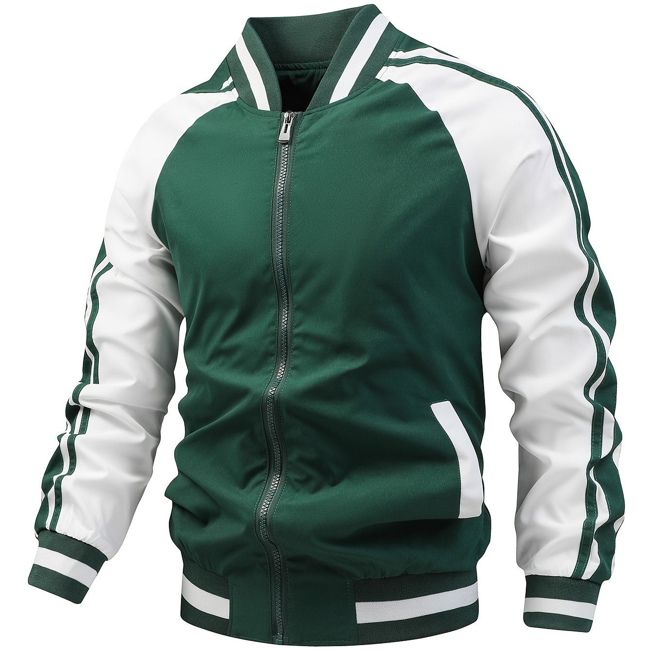 Jasper Colorful Mens Sports Jacket With Striped Cross Belt Baseball Collar Casual Trendsetter