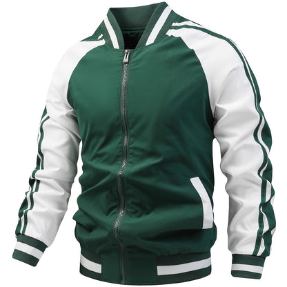 Jasper Colorful Mens Sports Jacket With Striped Cross Belt Baseball Collar Casual Trendsetter