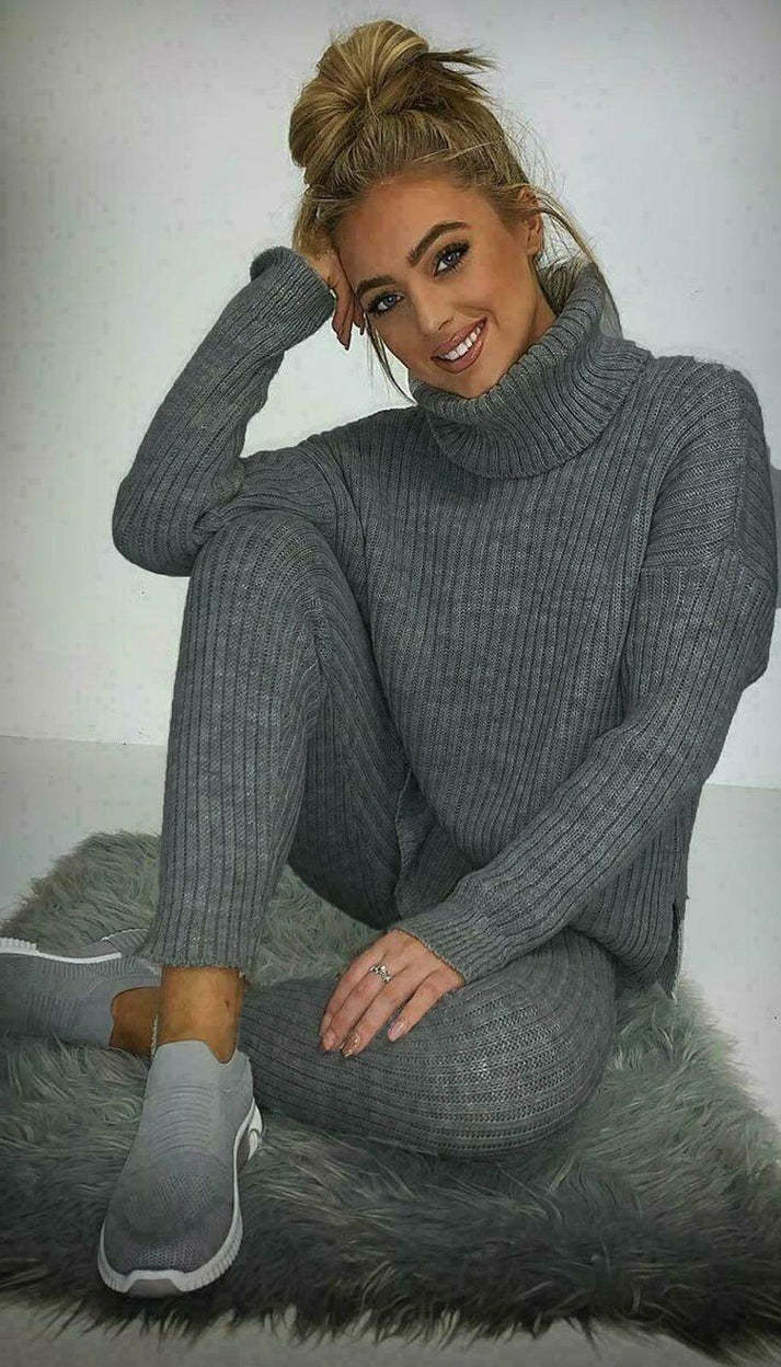 Loungewear Set For Women Super Soft Knit Fabric With Chunky Polo Collar Top And Matching Leggings For Ultimate Comfort