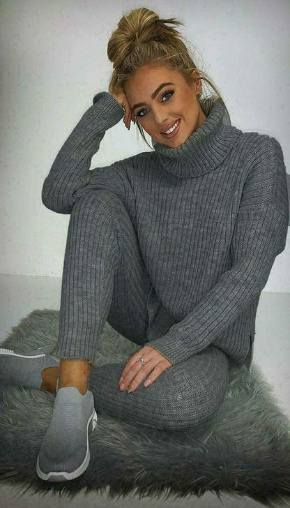 Loungewear Set For Women Super Soft Knit Fabric With Chunky Polo Collar Top And Matching Leggings For Ultimate Comfort