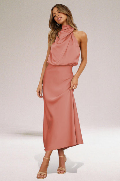 Lauren Satin Halter Dress For Women Glamorous Comfort With Noble Satin Finish For Evening Wear