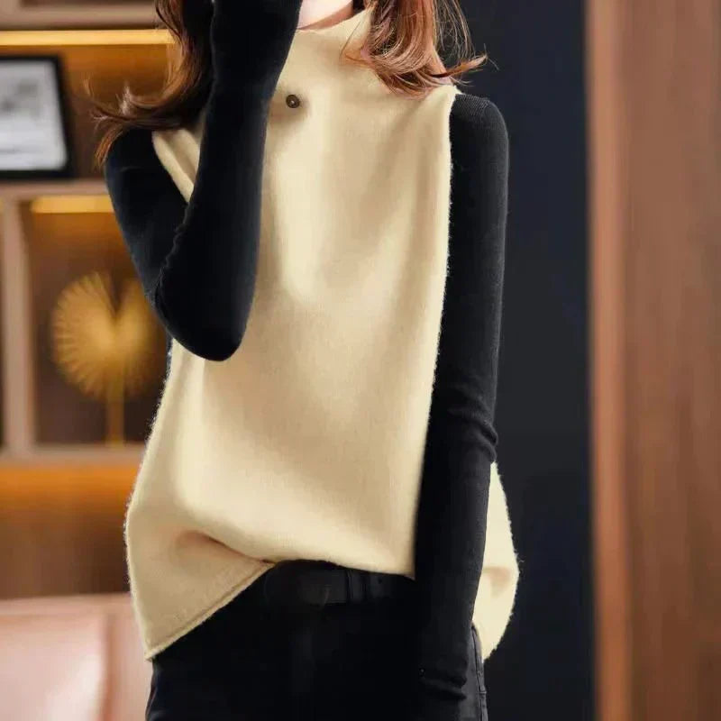 Women’s Sleeveless Vest – Relaxed Fit – Stand-Up Collar – Soft Structured Layering Piece