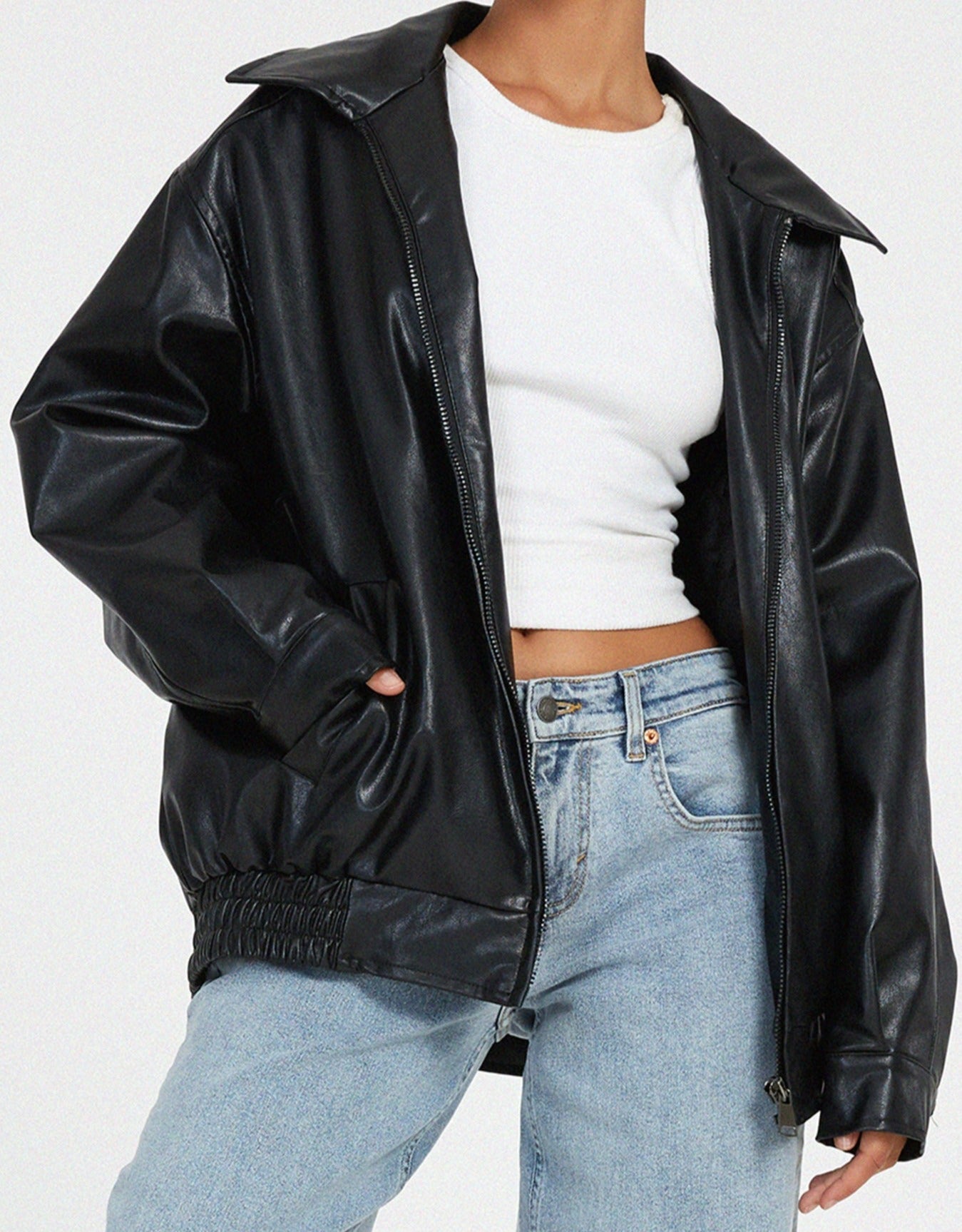Women's Oversized Leather Jacket Premium Soft Leather Loose Fit For Everyday Casual Style