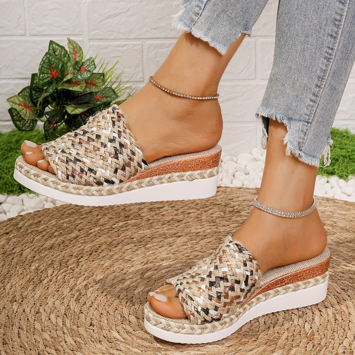 Women's Woven Wedge Sandals with Adjustable Straps and Sturdy Sole