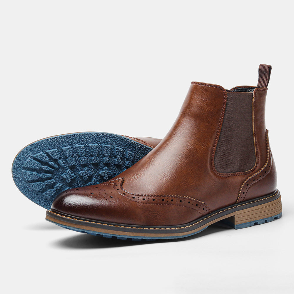 Leather Chelsea Boots For Men With Elastic Sides And Brogue Details For Timeless Versatile Style