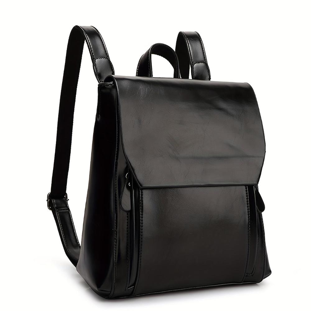 TrendAura Emily Vegan Leather Backpack - Sleek Structured Design With Adjustable Straps For Season Use And Flap Closure