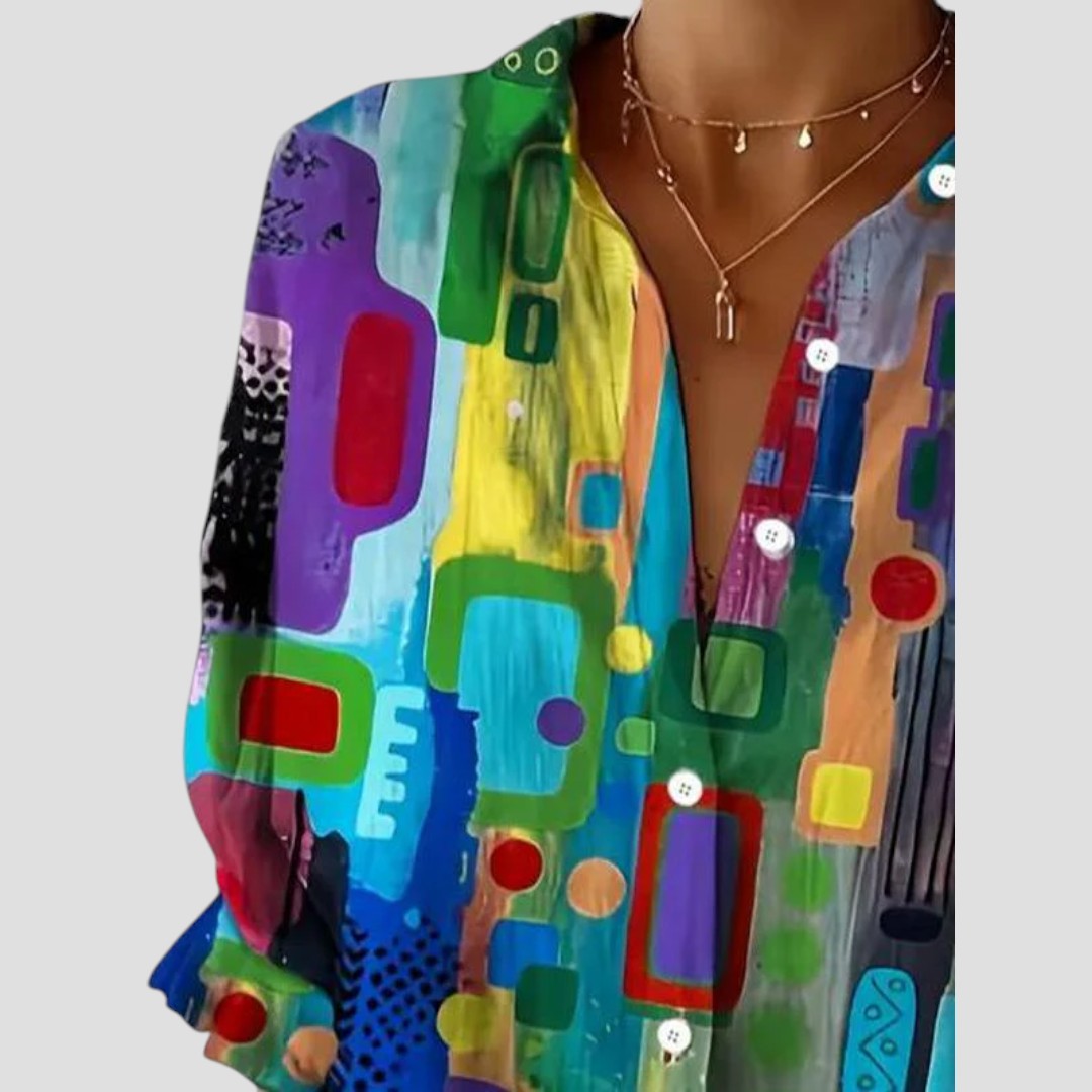 Women's Blouse with Geometric Pattern and Short Sleeves