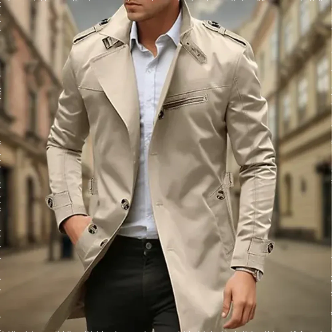 Lilian Long Coat For Men Chic Look And Confidence With Structured Cut And Details