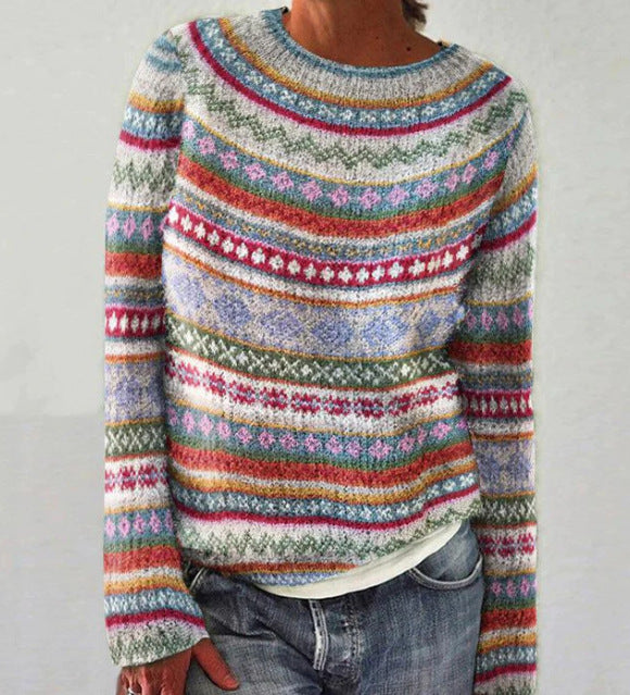 Maya Women's Cashmere Wool Sweater Diamond Pattern Cozy Soft Loose Fit Colorful Energy