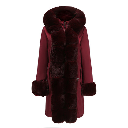 Lusie Quilted Parka With Removable Fur Collar For Women Elegant Mid Length Coat