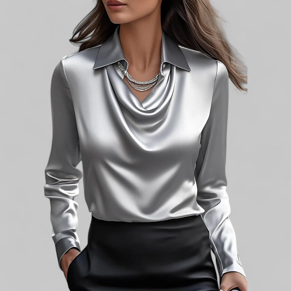Draped Collared Regular Fit Blouse for Women – Elegant Business Casual Style