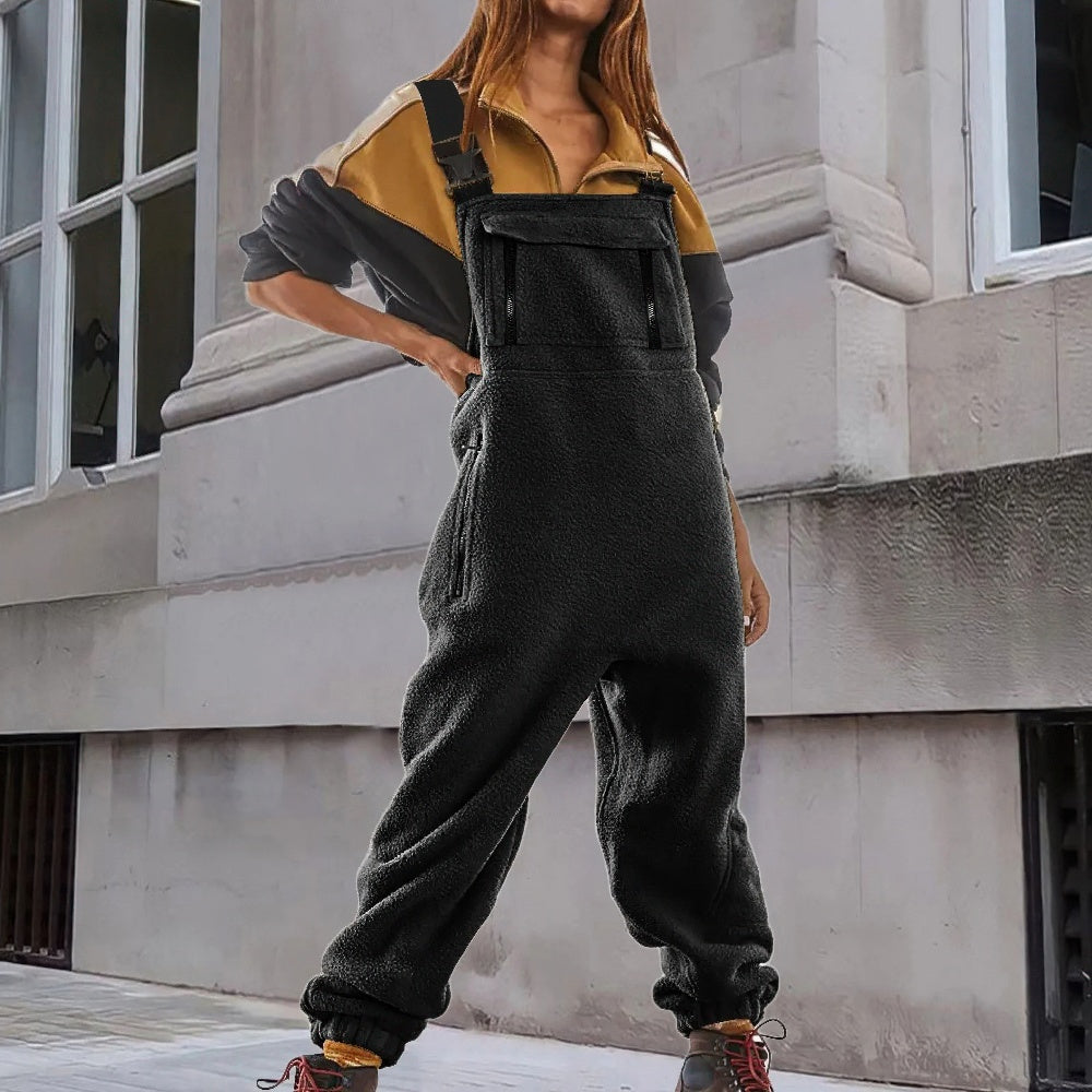 Naomi Adjustable Corduroy Fleece Jumpsuit For Women Cozy Warmth With Relaxed Wide Leg Fit