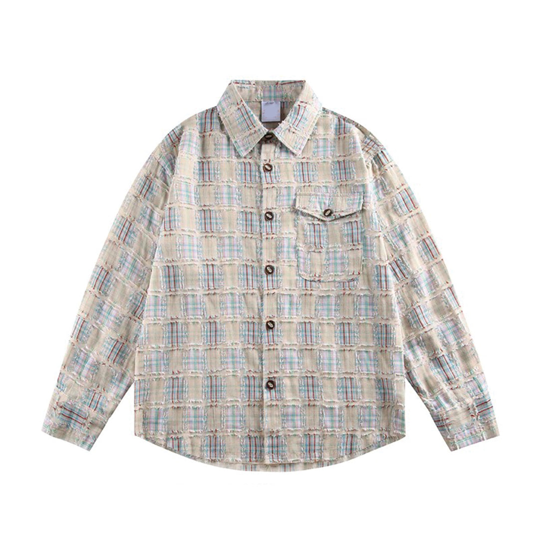 Le Tissu D'Homme Men's Cotton Checkered Shirt With Textured Pattern And Relaxed Fit
