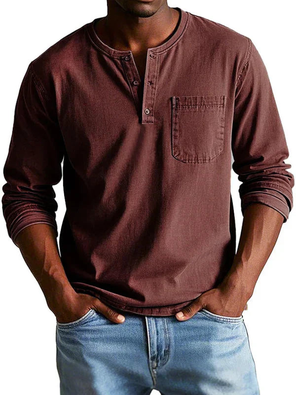 Ben Men's Casual Long Sleeve Henley Shirt by TrendAura for Everyday Comfort in Classic Indigo
