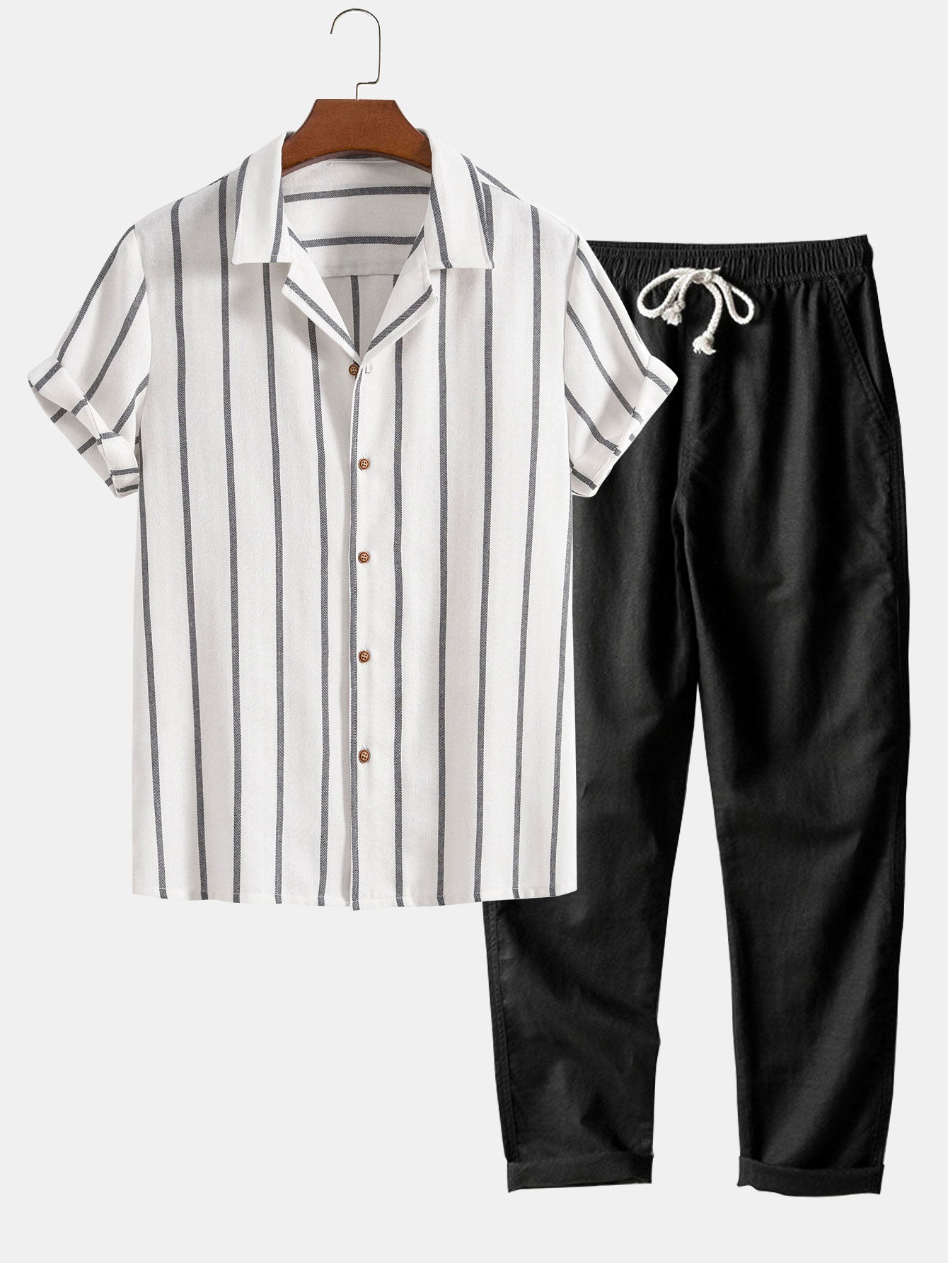 Max Striped Cuban Shirt and Linen Pants Set for Men Breathable Summer Comfort Travel Friendly Relaxed Fit