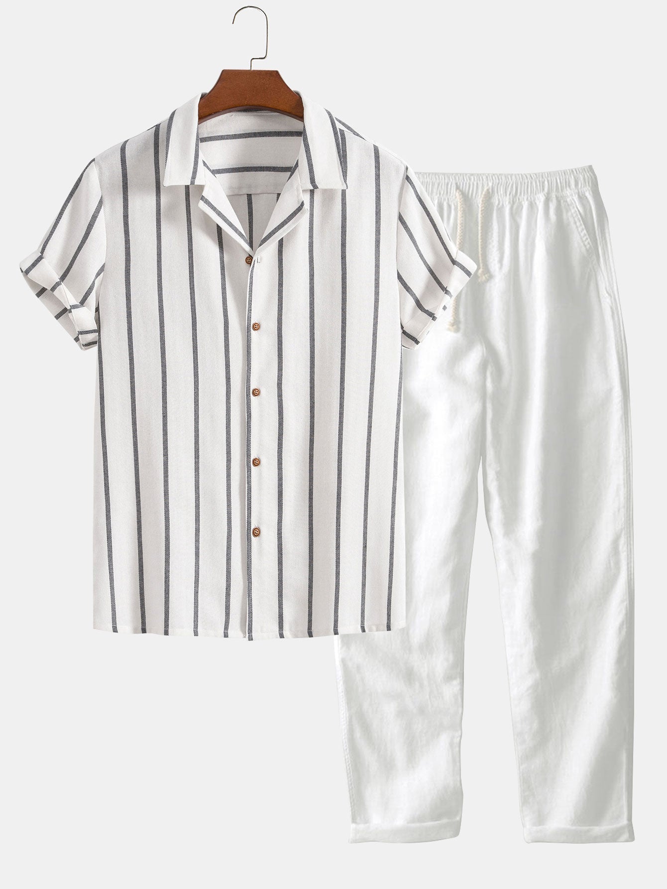 Max Striped Cuban Shirt and Linen Pants Set for Men Breathable Summer Comfort Travel Friendly Relaxed Fit