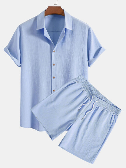 Maxine Pleated Textured Shirt And Shorts Set For Women Chic Breathable Summer Outfit