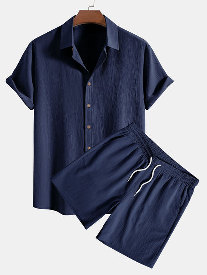 Maxine Pleated Textured Shirt And Shorts Set For Women Chic Breathable Summer Outfit