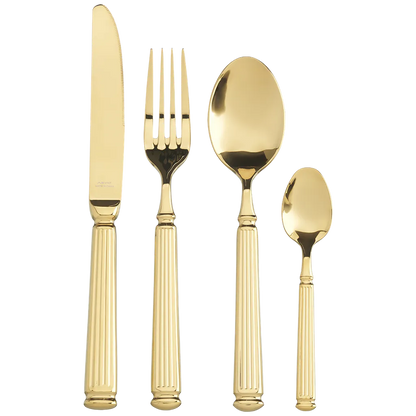 Gold Sculpted Flatware Set with Glossy Finish