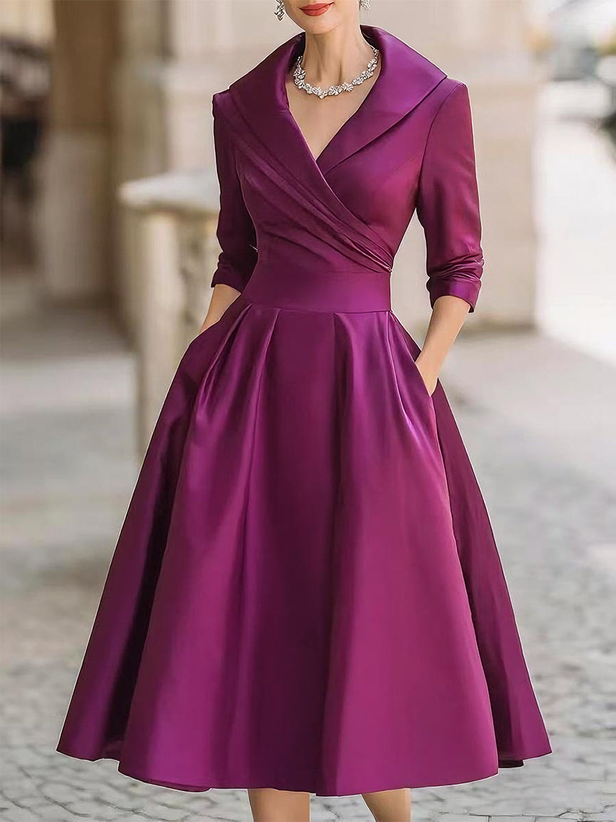 Women's Evening Midi Dress | Wrap Collar