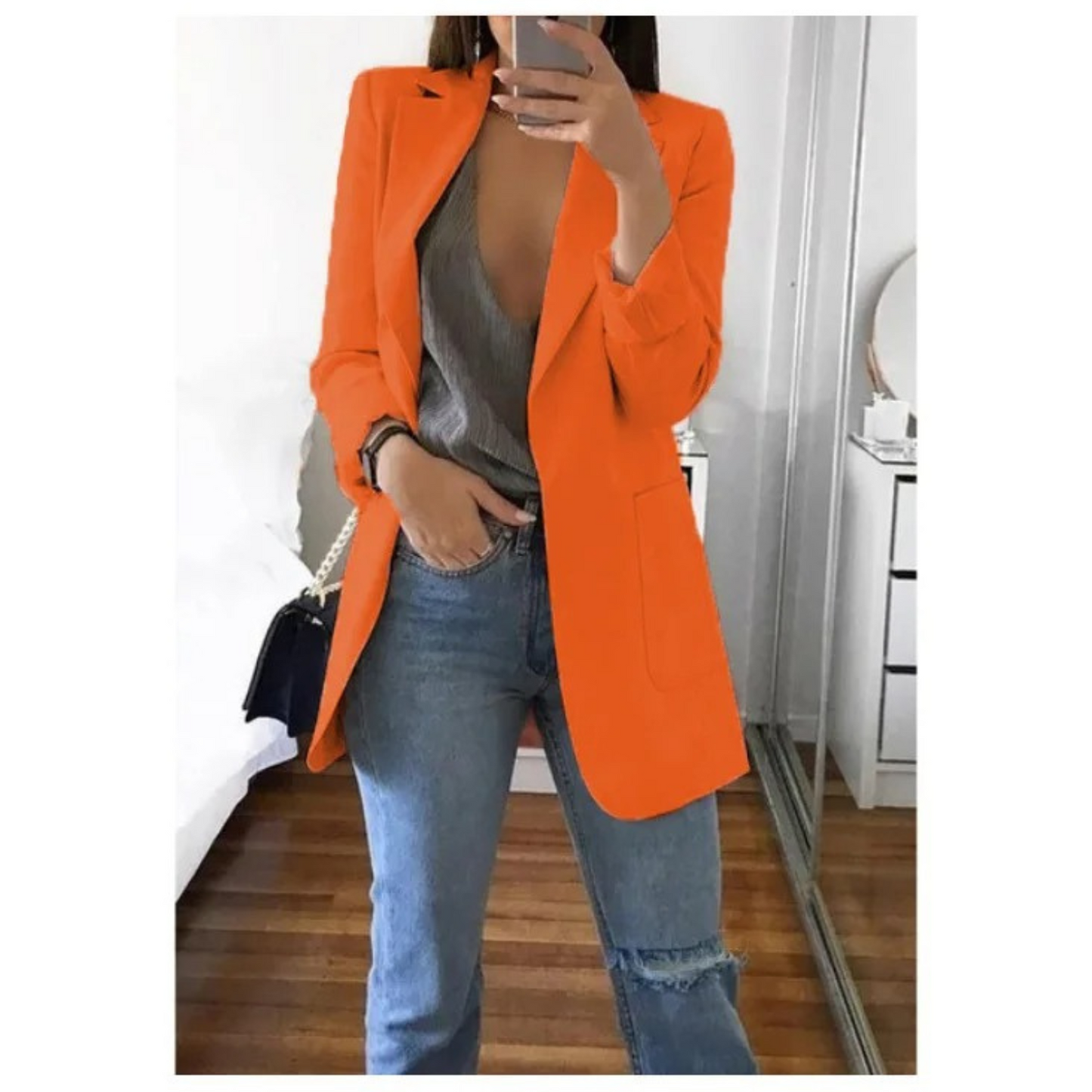 MODA Womens Long Blazer Khaki Stylish Office Ready All Day Comfort Professional Look