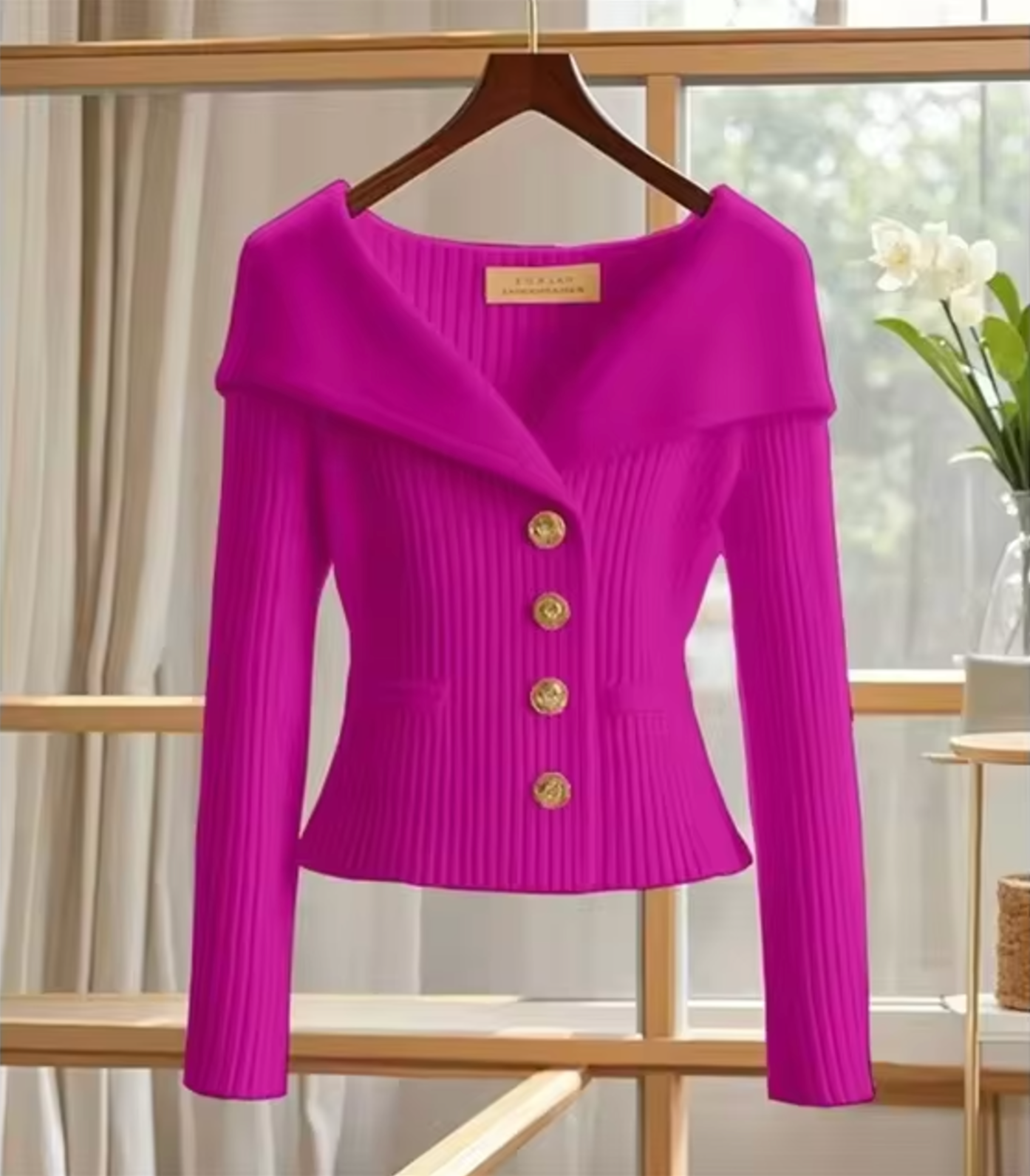 Women's cardigan with buttons and tailored cut | off-shoulder