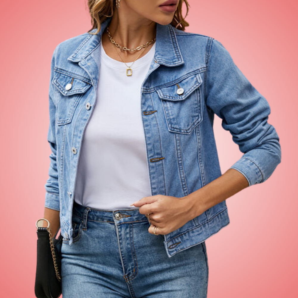 Isabela Denim Jacket With Classic Collar In Crisp White Timeless Everyday Wardrobe Essential For All Seasons