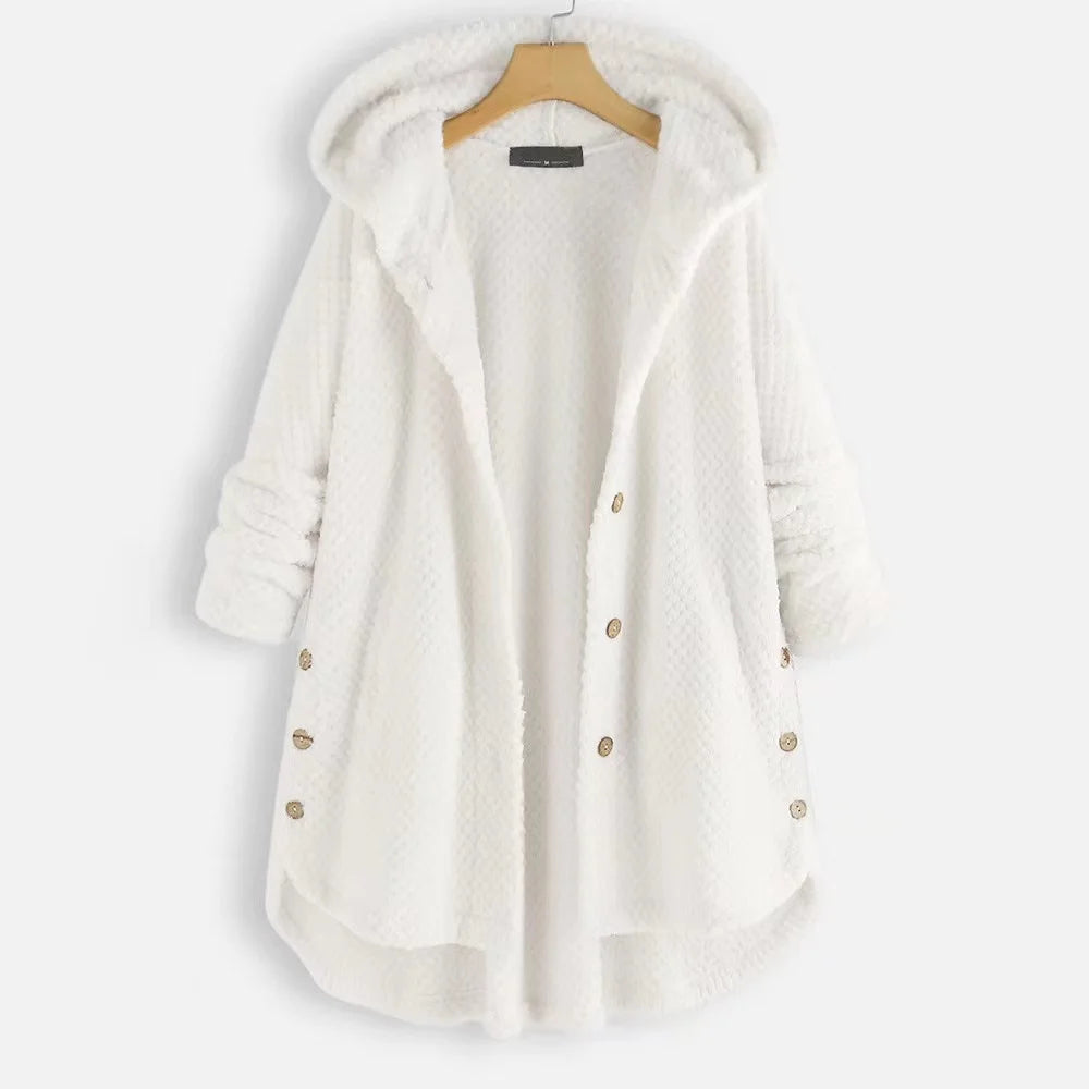 Nordic Fleece Oversized Hooded Jacket | Button Front Pockets Jacket