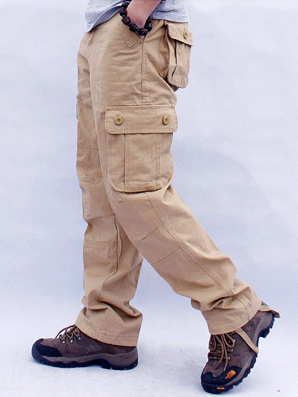 Casual straight cargo pants with 6 pockets for men