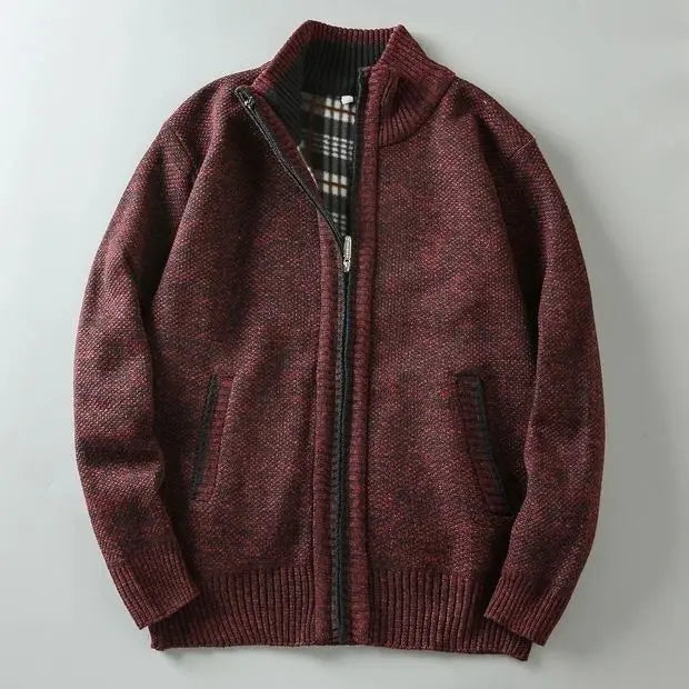 Nordic Wool Hip-Length Zip-Up Cardigan | Classic Ribbed Cardigan