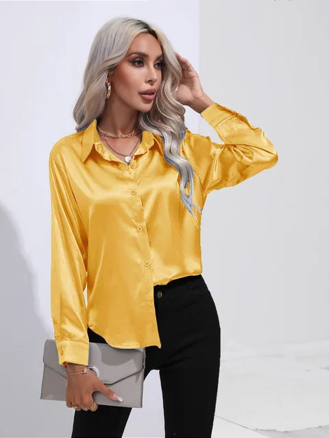 Elegant Buttoned Blouse For Women | Long Sleeves Relaxed Fit