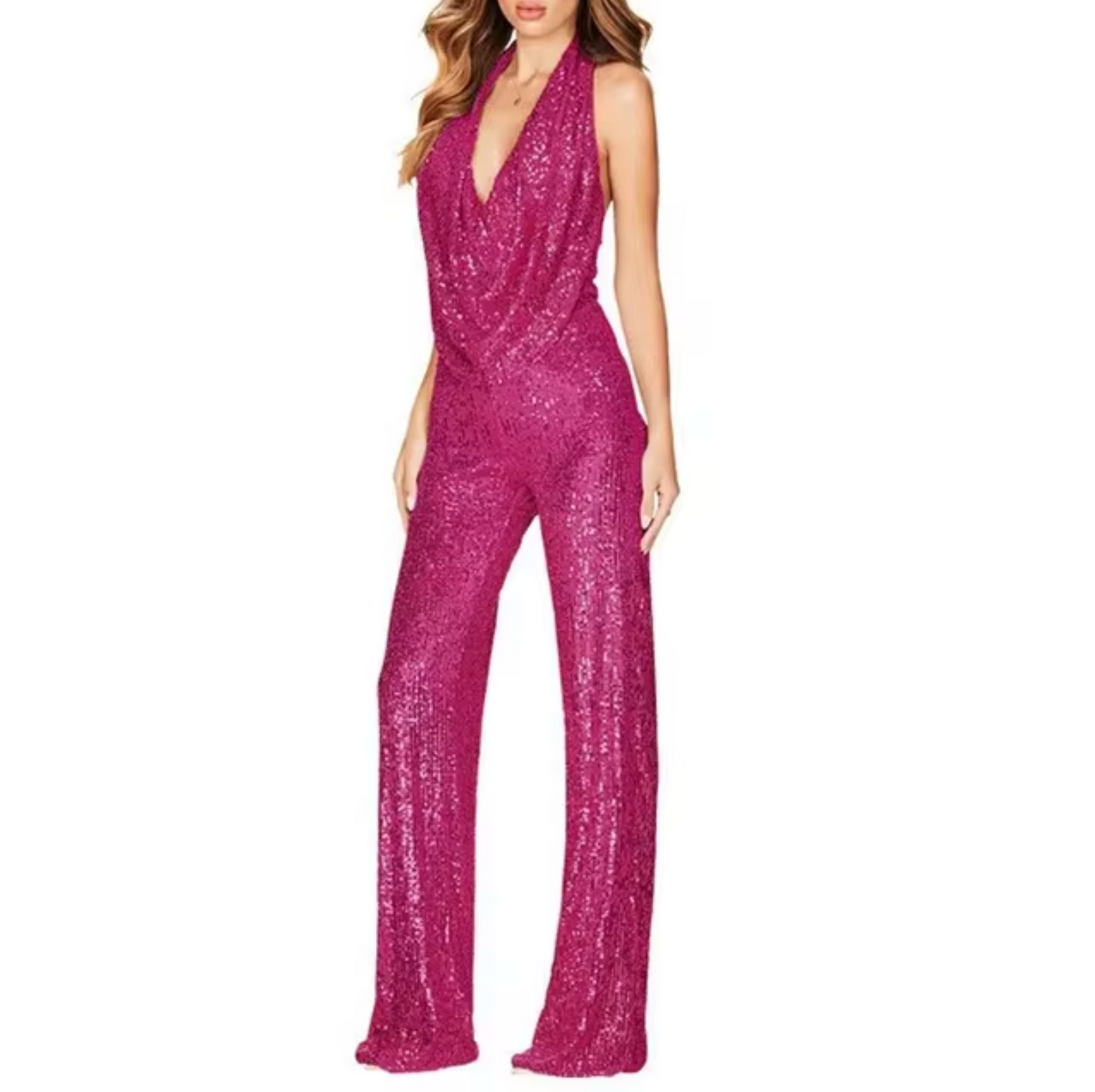 Nola Halter Neck Jumpsuit For Women Glamorous Party Wear With Sparkling Accents And Flattering Fit