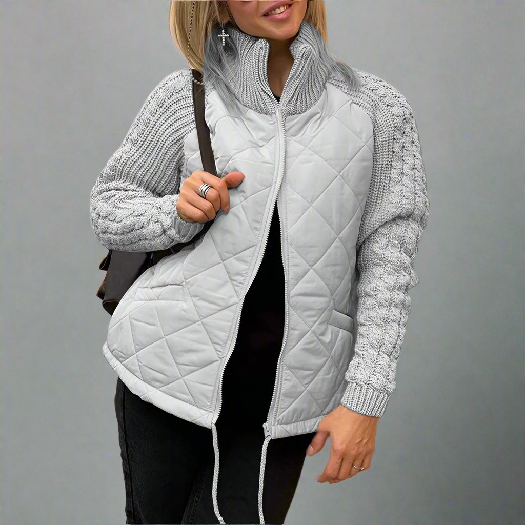 Quilted Jacket With Knit Sleeves For Everyday Casual Wear Cozy Warmth And Modern Style