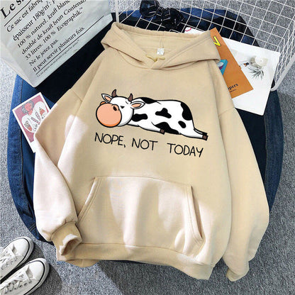 Women's hoodie with cute cow and print - Nope Not Today