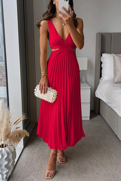 Noah Sleeveless Maxi Dress With V Neckline For Elegant Occasions Flowing Pleated Skirt Graceful Silhouette
