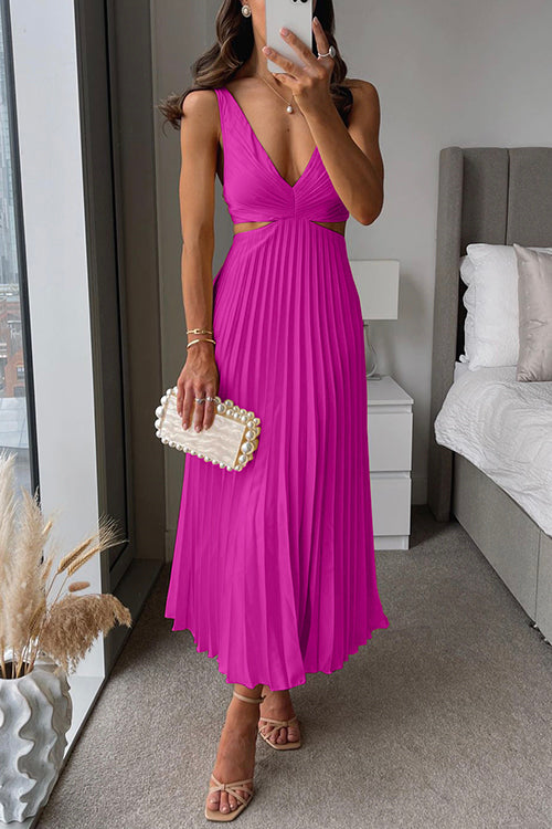 Noah Sleeveless Maxi Dress With V Neckline For Elegant Occasions Flowing Pleated Skirt Graceful Silhouette
