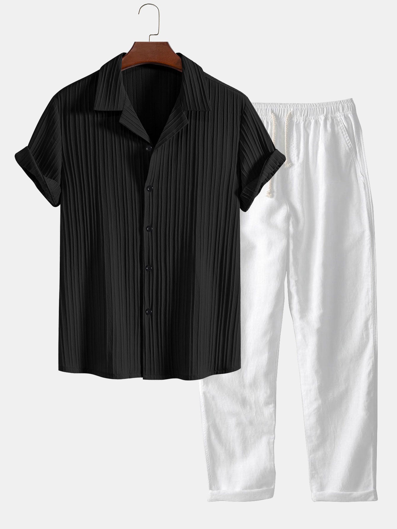 Men's Two Piece Shirt And Trousers Set With Breezy Fit All-In-One Style Solution For Modern Men