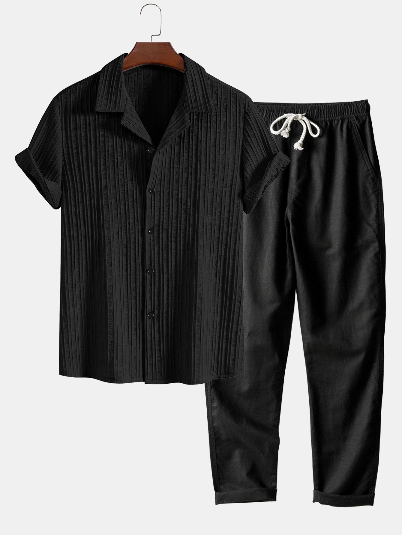 Men's Two Piece Shirt And Trousers Set With Breezy Fit All-In-One Style Solution For Modern Men