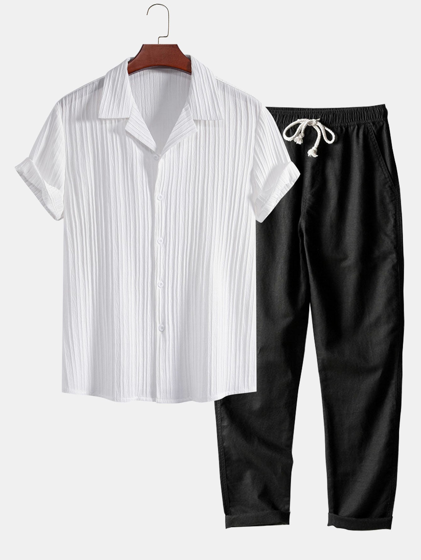 Men's Two Piece Shirt And Trousers Set With Breezy Fit All-In-One Style Solution For Modern Men
