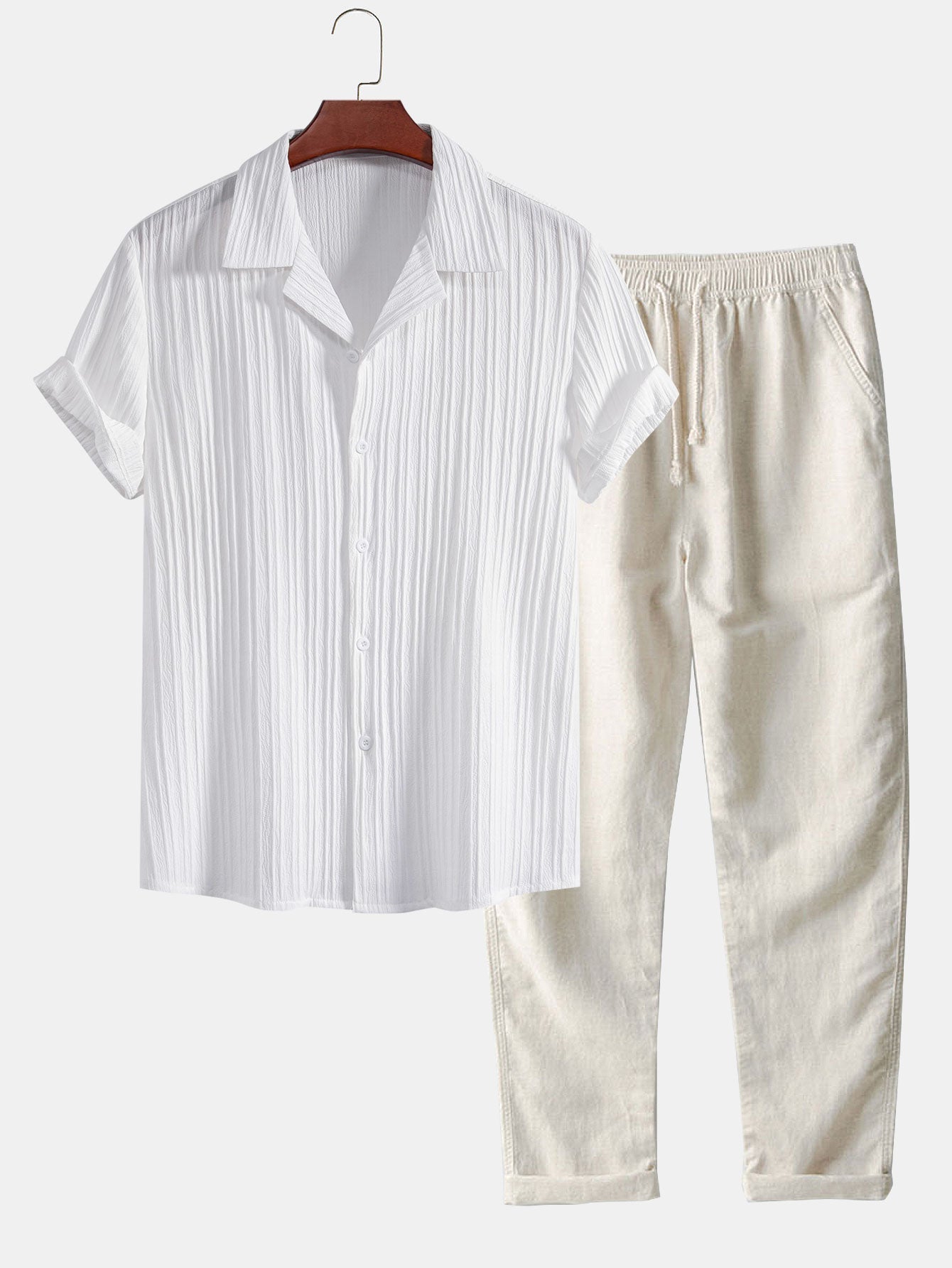 Men's Two Piece Shirt And Trousers Set With Breezy Fit All-In-One Style Solution For Modern Men