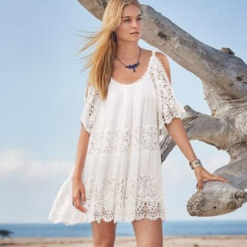 Women's Beach Dress - Cold Shoulder Lace - Casual Summer Outfit - TrendAura