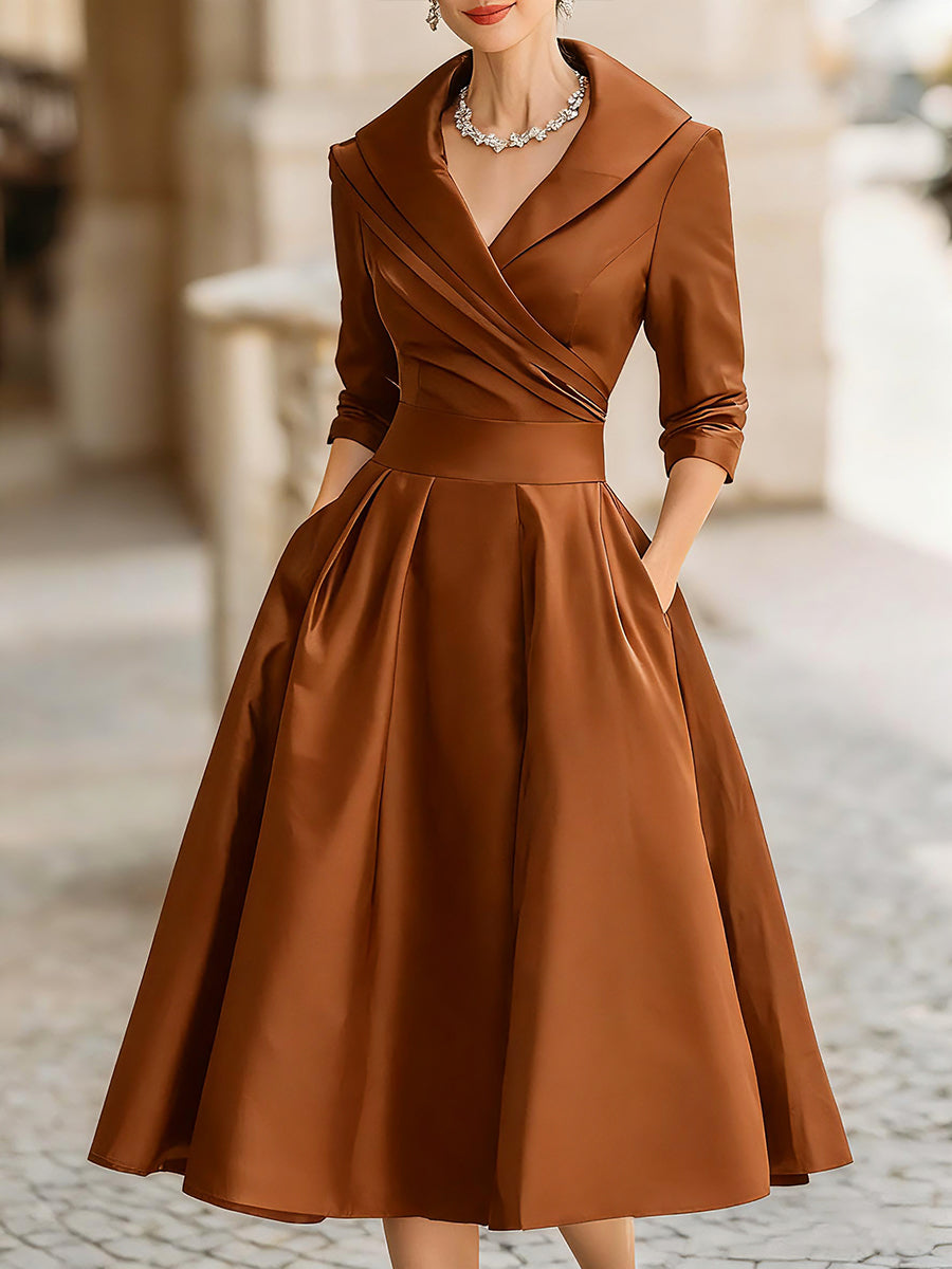 Women's Evening Midi Dress | Wrap Collar