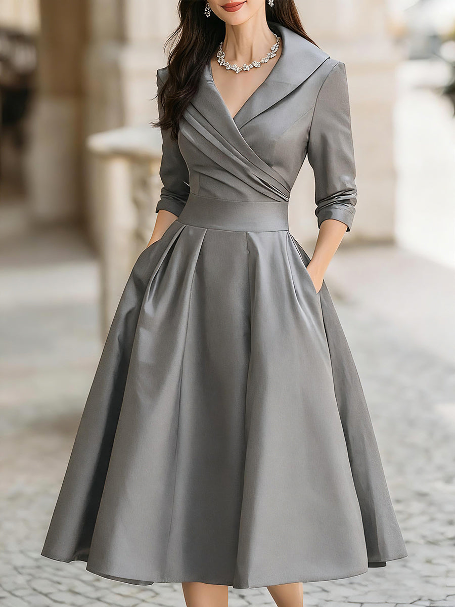 Women's Evening Midi Dress | Wrap Collar